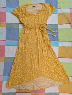 Universal Thread Yellow Floral Wrap Dress High Low Summer